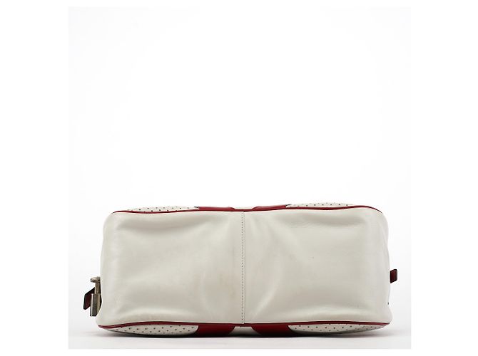 Prada Borsa Bowling B11334 in pelle traforata bianca e rossa - vista 5