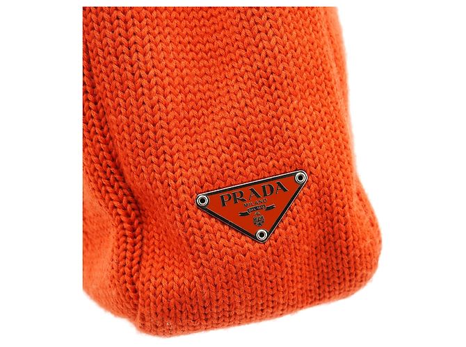 Prada B9444 Orange Wool Strick-Tote Bag - Ansicht 5