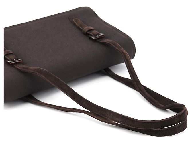 Prada Borsa Tote in mesh di nylon e camoscio marrone - vista 10