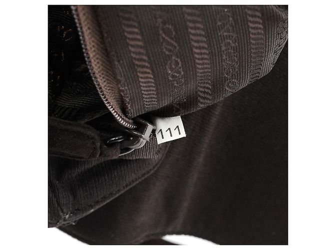 Prada Borsa Tote in mesh di nylon e camoscio marrone - vista 13