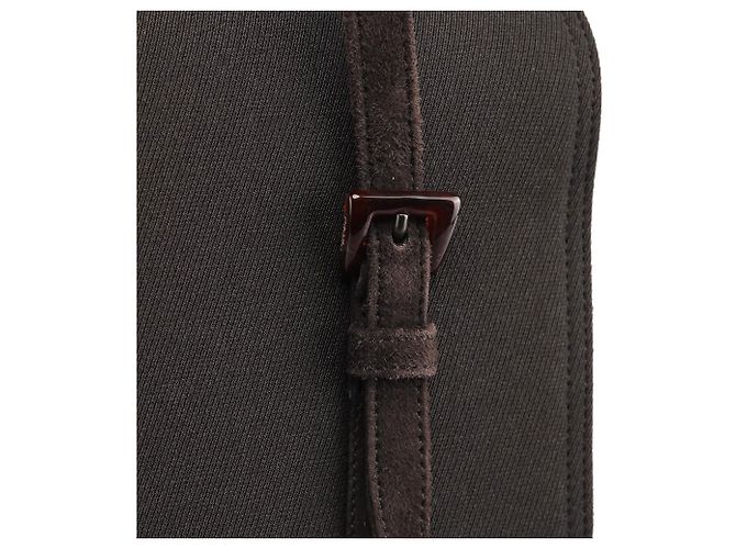 Prada Borsa Tote in mesh di nylon e camoscio marrone - vista 6
