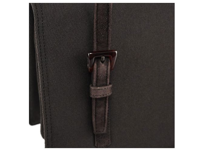 Prada Borsa Tote in mesh di nylon e camoscio marrone - vista 7
