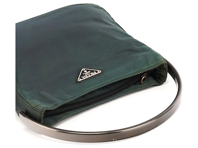 Prada B7514 Mini Bag in Tessuto Grafite Verde con Manico in Metallo - vista 9