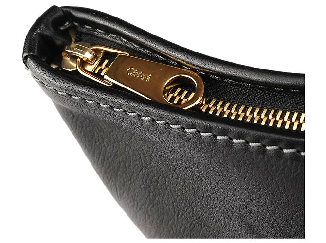 Chloé Borsa Tote in pelle nera con tasca frontale - vista 12