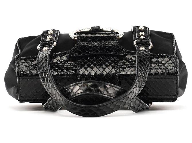 Dolce & Gabbana Mini borsa in raso nero effetto pitone e strass - vista 4