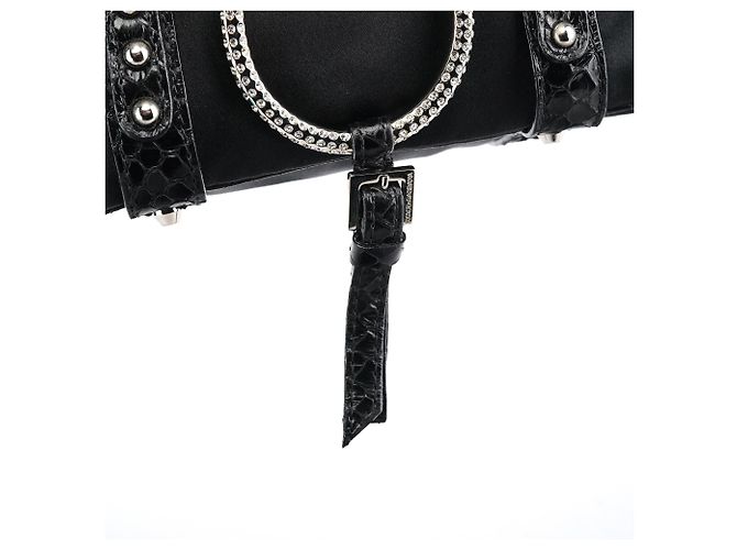Dolce & Gabbana Mini borsa in raso nero effetto pitone e strass - vista 6