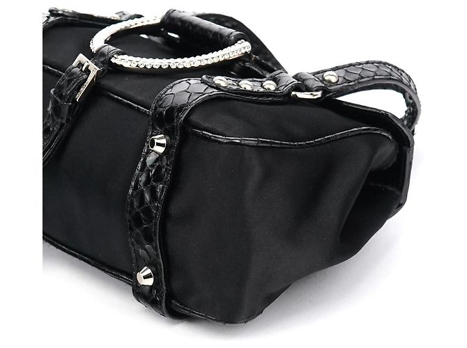 Dolce & Gabbana Mini borsa in raso nero effetto pitone e strass - vista 9