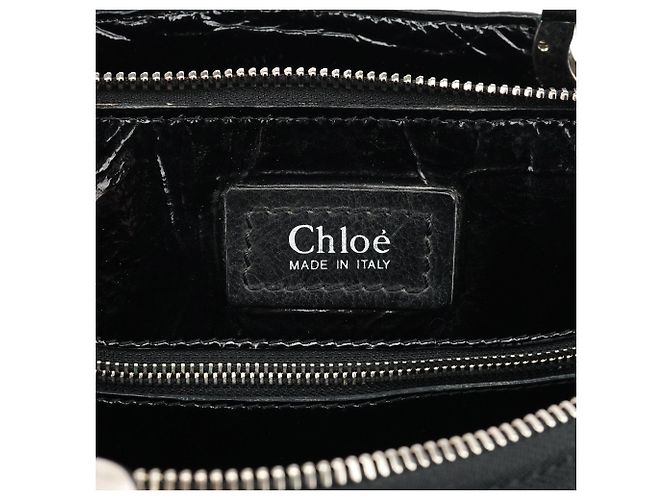 Chloé Borsa Tote Bay in pelle verniciata nera - vista 14