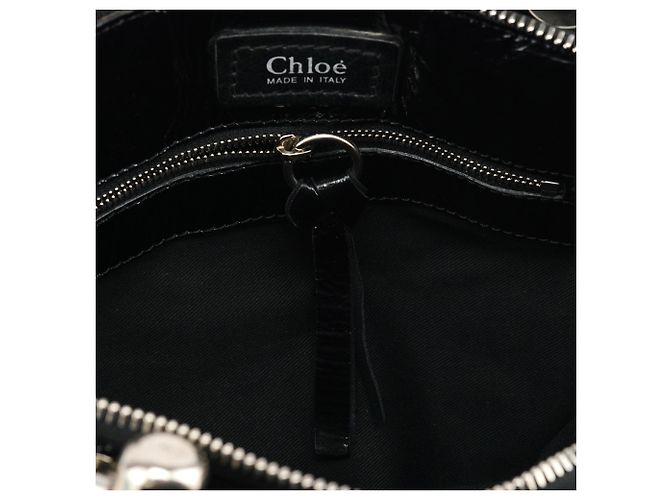 Chloé Borsa Tote Bay in pelle verniciata nera - vista 15