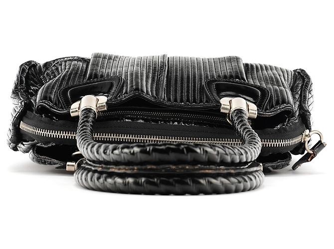 Chloé Borsa Tote Bay in pelle verniciata nera - vista 4