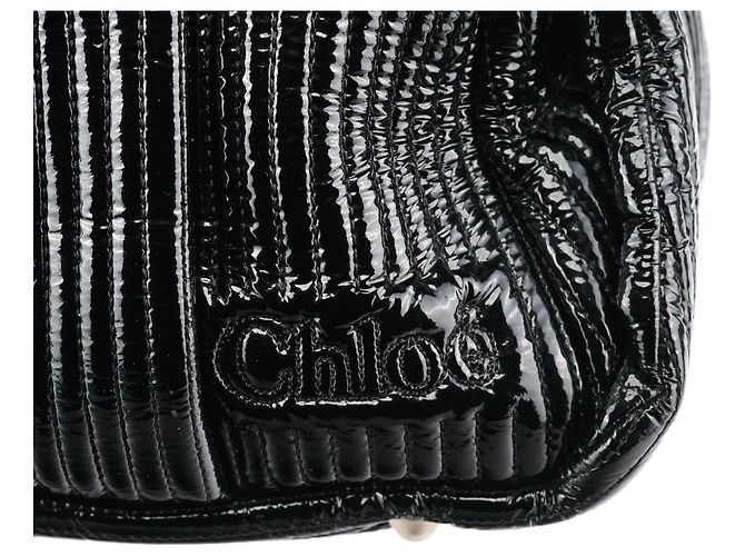 Chloé Borsa Tote Bay in pelle verniciata nera - vista 6