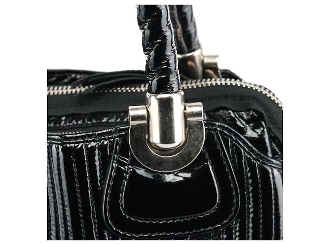 Chloé Borsa Tote Bay in pelle verniciata nera - vista 7