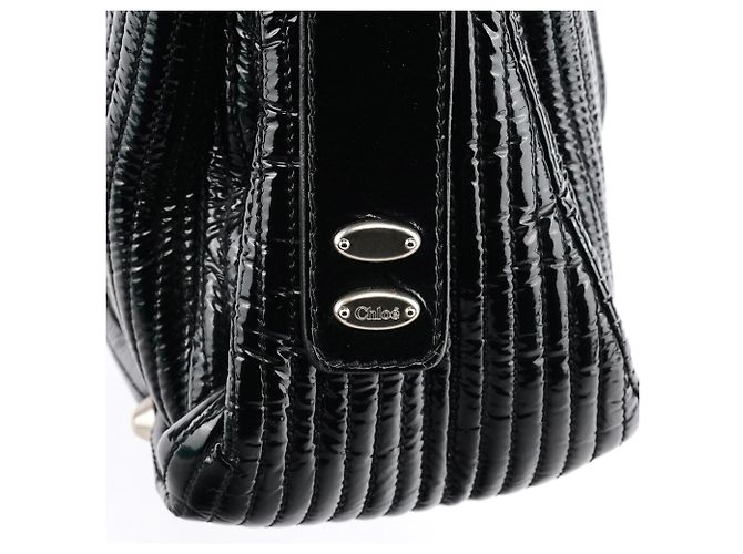 Chloé Borsa Tote Bay in pelle verniciata nera - vista 8