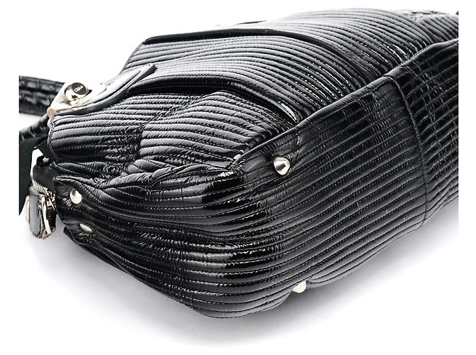 Chloé  mala Tote Bay em couro patente acolchoado preto - vista 12