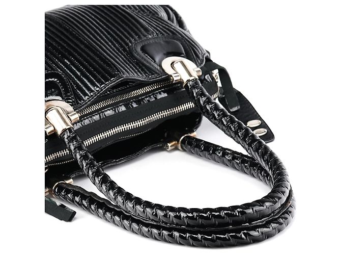 Chloé  mala Tote Bay em couro patente acolchoado preto - vista 14