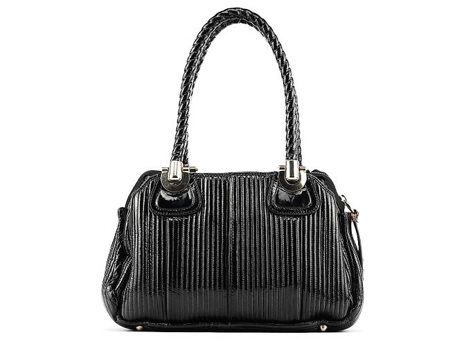 Chloé  mala Tote Bay em couro patente acolchoado preto - vista 3