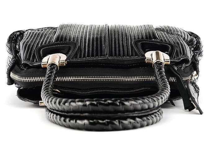 Chloé  mala Tote Bay em couro patente acolchoado preto - vista 4