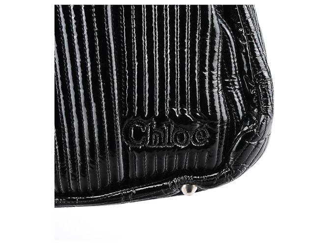 Chloé  mala Tote Bay em couro patente acolchoado preto - vista 6