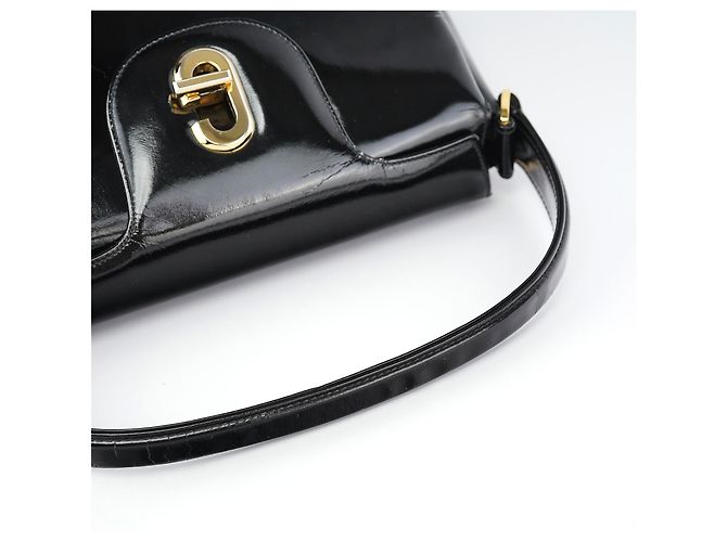 Gucci Borsa a spalla G in pelle verniciata nera - vista 10