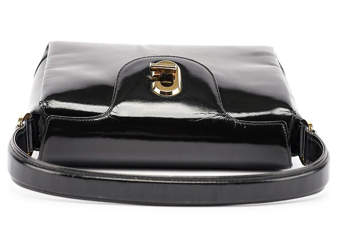 Gucci Borsa a spalla G in pelle verniciata nera - vista 4