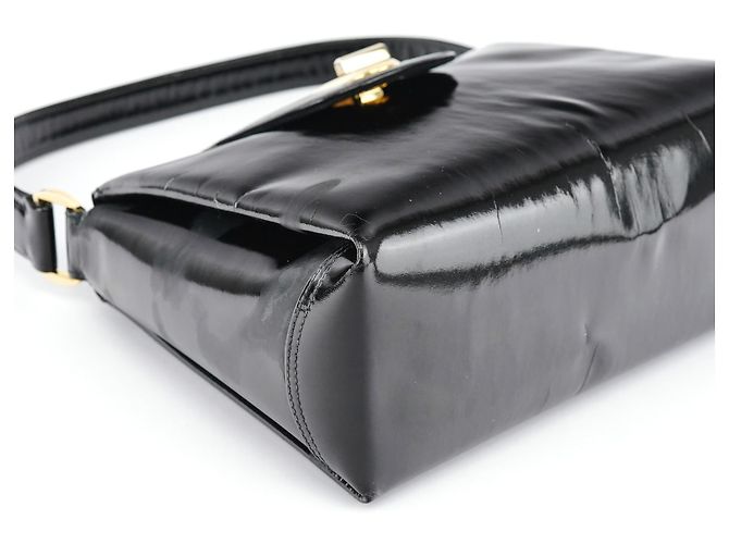 Gucci Borsa a spalla G in pelle verniciata nera - vista 8