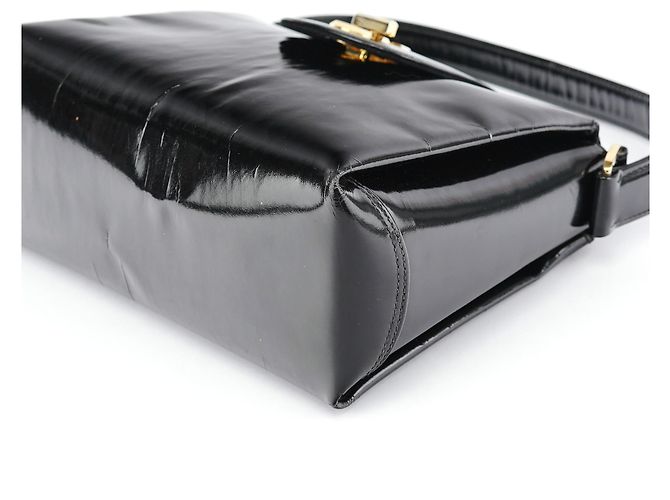 Gucci Borsa a spalla G in pelle verniciata nera - vista 9