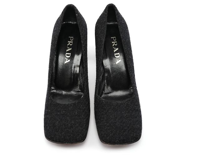 Prada Fall 1998 Wool Mirror-Heel Square-Toe Pumps EU 38 - view 2