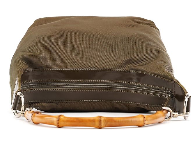 Bamboo Gucci Borsa a tracolla in tela e bambù Olive - vista 4