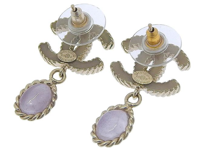 Orecchini pendenti Chanel Coco Mark in oro e viola - vista 2