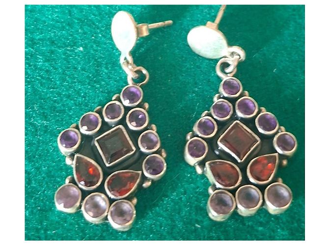 Autre Marque Sterlingsilber Ohrringe mit Amethyst und Granat - Ansicht 2