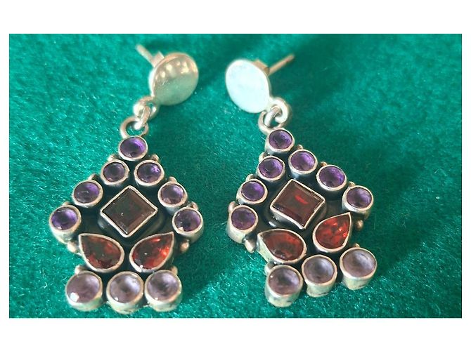 Autre Marque Sterlingsilber Ohrringe mit Amethyst und Granat - Ansicht 3