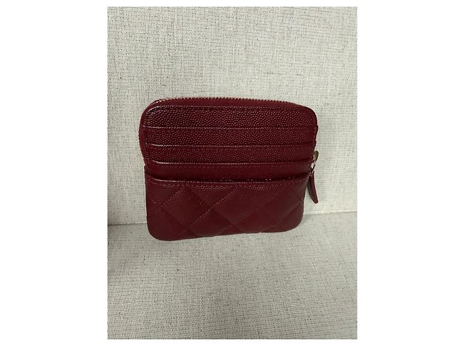 Chanel Monedero acolchado CC en piel caviar burdeos - vista 11