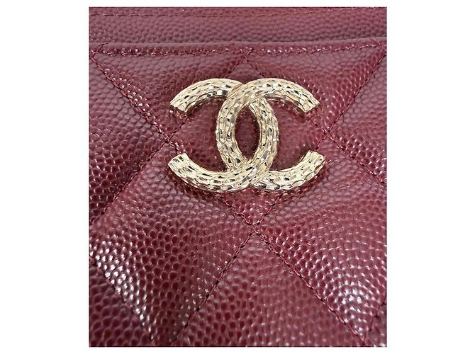 Chanel Monedero acolchado CC en piel caviar burdeos - vista 12