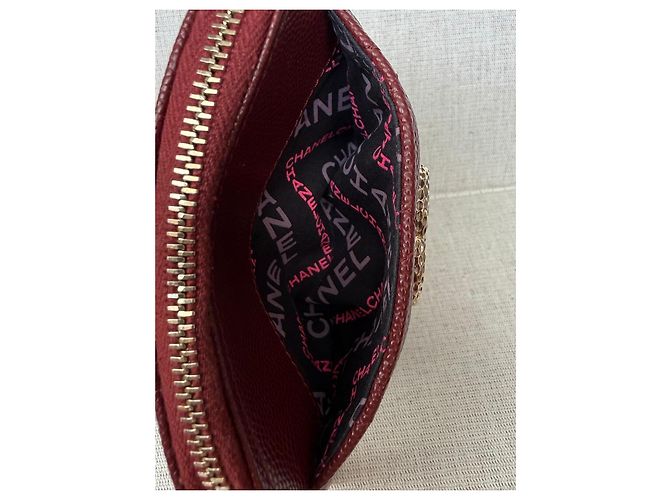 Chanel Monedero acolchado CC en piel caviar burdeos - vista 15