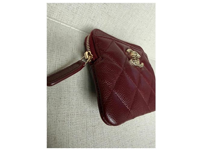 Chanel Monedero acolchado CC en piel caviar burdeos - vista 5