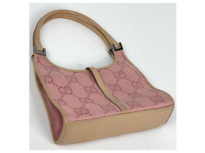 Borsa a mano Gucci Jackie rosa in pelle e tela - vista 2