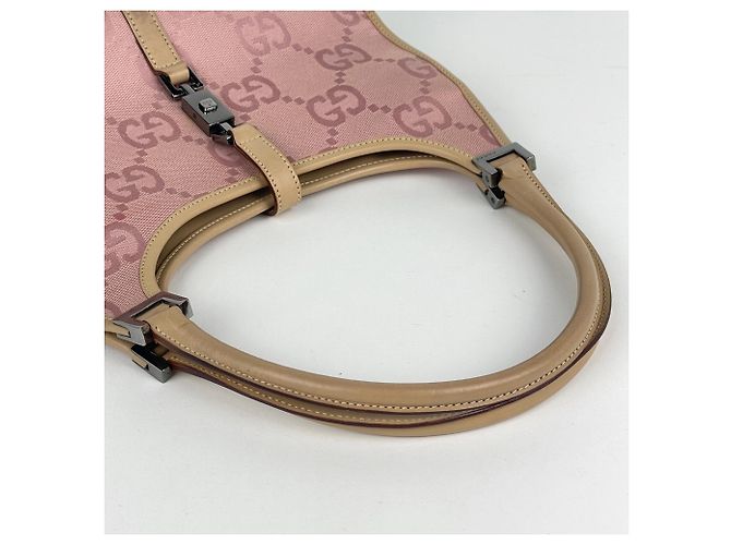 Borsa a mano Gucci Jackie rosa in pelle e tela - vista 9