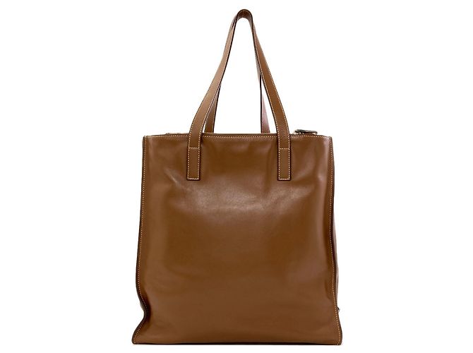 Tote Prada Shopper aus braunem Leder mit Dreiecks-Logo - Ansicht 2