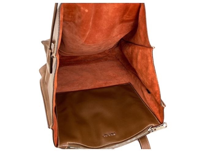Tote Prada Shopper aus braunem Leder mit Dreiecks-Logo - Ansicht 5