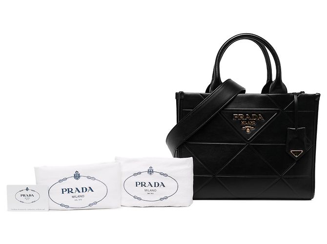 Prada Borsa a mano Symbole in pelle di vitello morbida nera Small - vista 6