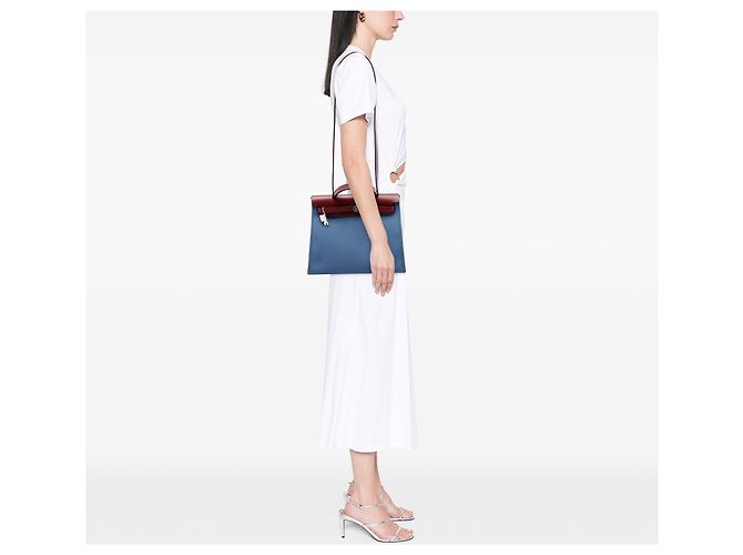 Hermès Blue Toile Herbag Zip 31 - vista 6
