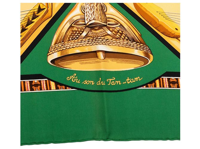 Foulard in seta Hermès Green Au Son Du Tam Tam 90 - vista 5