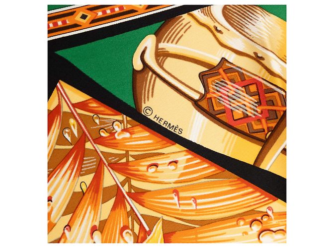 Foulard in seta Hermès Green Au Son Du Tam Tam 90 - vista 7