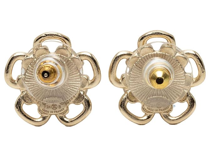 Orecchini Chanel Pink CC Gold Plated Resin Flower Push Back - vista 2
