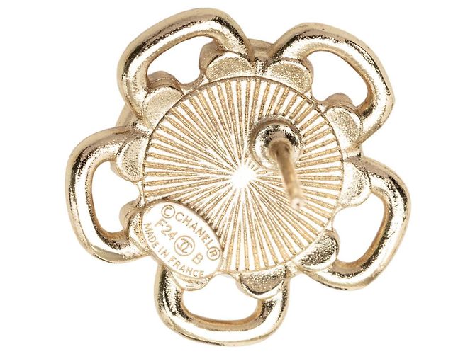 Orecchini Chanel Pink CC Gold Plated Resin Flower Push Back - vista 3