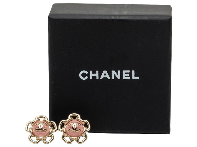 Orecchini Chanel Pink CC Gold Plated Resin Flower Push Back - vista 4