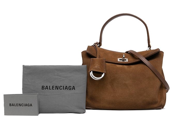 Borsa Balenciaga Rodeo Satchel Mini in camoscio marrone - vista 6