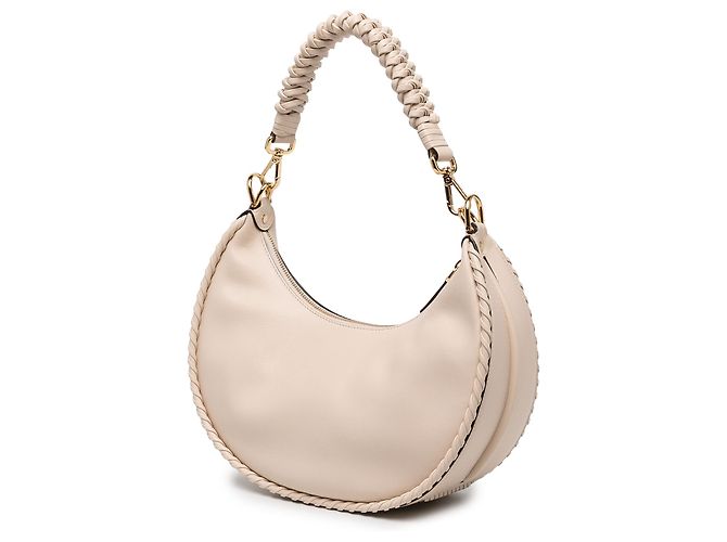 Fendi Borsa Hobo Fendigraphy Small in Pelle Intrecciata Bianca - vista 2