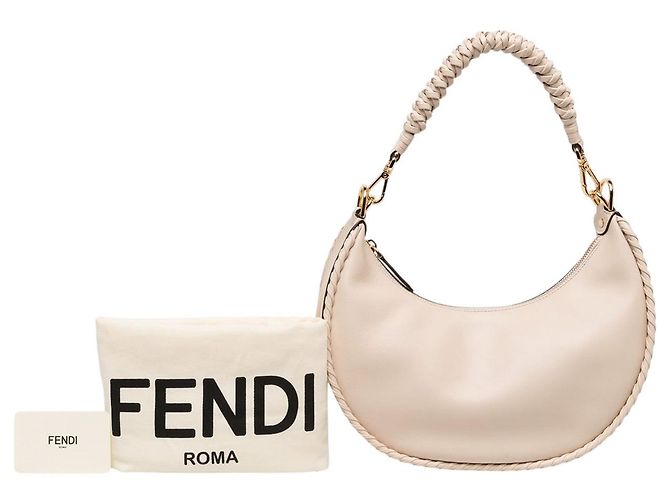 Fendi Borsa Hobo Fendigraphy Small in Pelle Intrecciata Bianca - vista 6