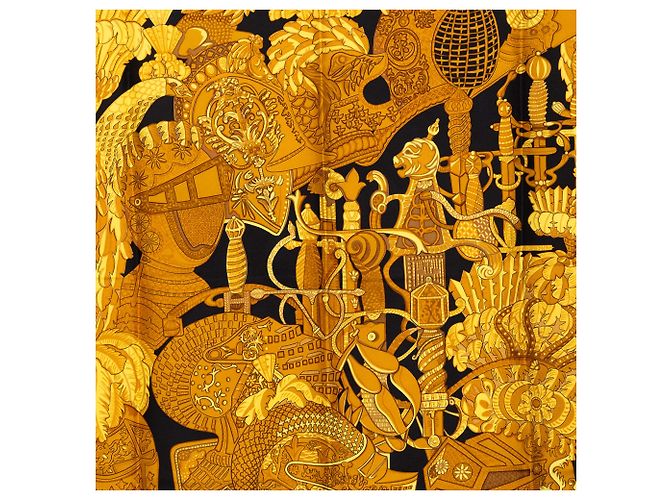 Carré di seta Hermès Gold Armets en Panache 90 - vista 2